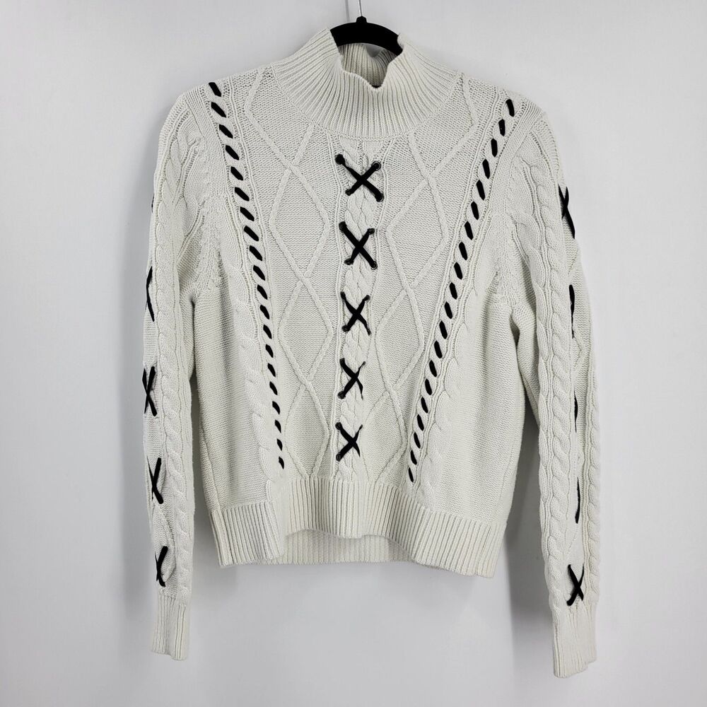 Torrid Sweater Womens 2X White Cable Knit Pullover Mock Neck Lace Up Edgy